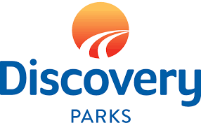Discovery Parks logo blue text on white background